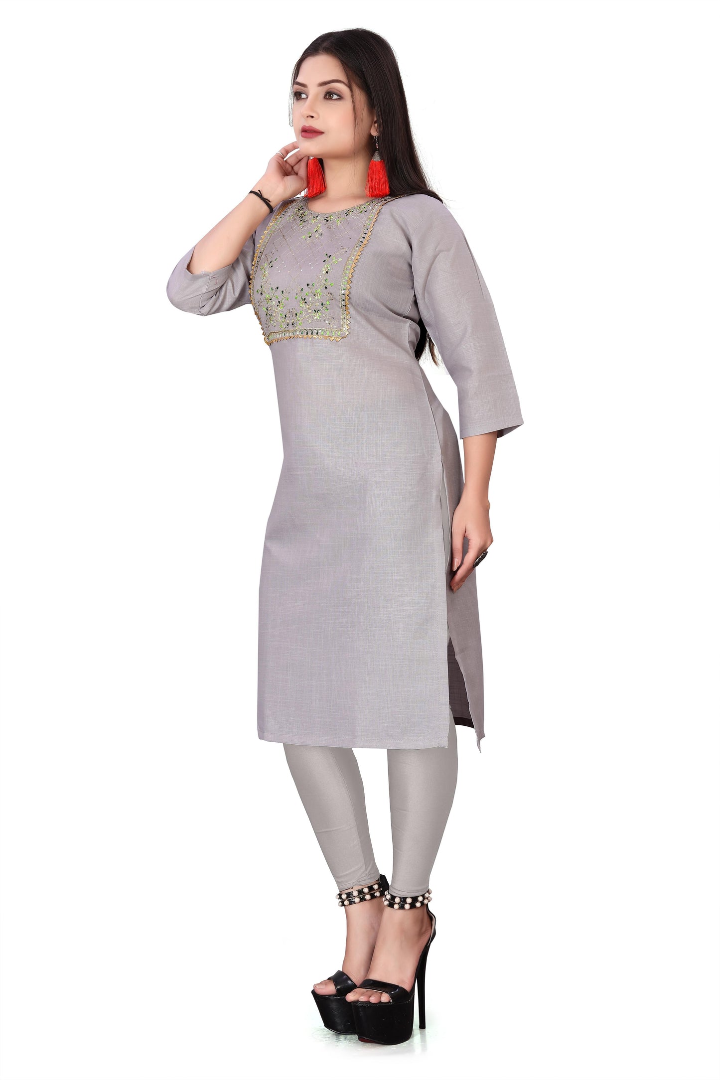 Women's Embroidery Cotton Slub Kurti