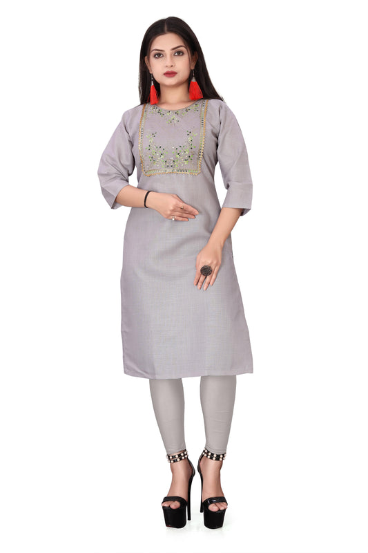 Women's Embroidery Cotton Slub Kurti